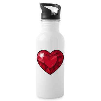 Rubin Kristallherz - Trinkflasche mit integriertem Trinkhalm - Weiß - Rechts