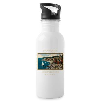 Dänemark Bornholm Vintage Reisemarke - Trinkflasche mit integriertem Trinkhalm - Weiß - Rechts