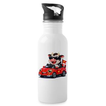 Tough cow in red convertible - Water bottle with straw - white - Right
