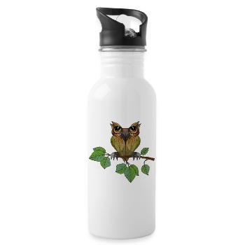 Owl bird - Water bottle with straw - white - Right