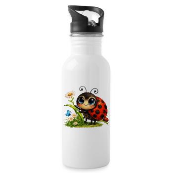 Cuddly ladybugs in a sea of flowers - Water bottle with straw - white - Right