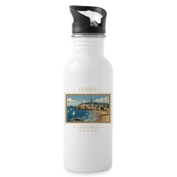 Frankreich Saint-Malo Vintage Reisemarke - Trinkflasche mit integriertem Trinkhalm - Weiß - Rechts