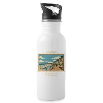 Frankreich Vintage Reisemarke - Trinkflasche mit integriertem Trinkhalm - Weiß - Rechts