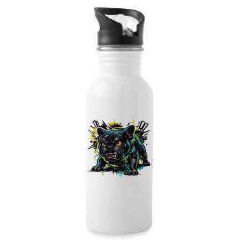 Aggressive French Bulldog Graffiti Motif - Water bottle with straw - white - Right