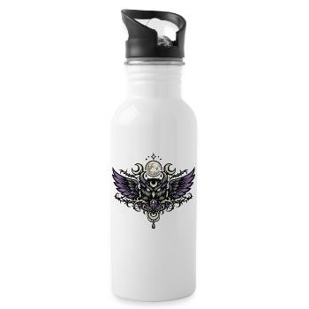 Moon Spirit Owl Emblem with Violet Crystal - Water bottle with straw - white - Right
