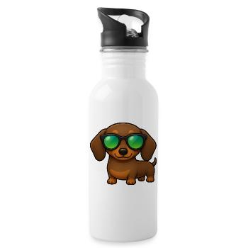 Dackel Hund mit Sonnenbrille Sommer Cartoon - Trinkflasche mit integriertem Trinkhalm - Weiß - Rechts