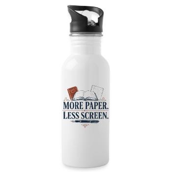 More Paper Less Screen - Water bottle with straw - white - Right