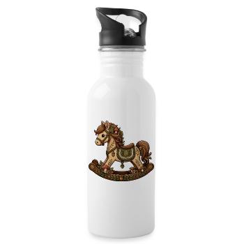 Märchenwald Pony auf Schaukelpferd - Trinkflasche mit integriertem Trinkhalm - Weiß - Rechts