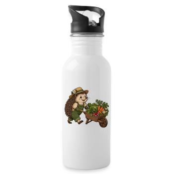 Igel-Gärtner mit Gemüseschubkarre - Trinkflasche mit integriertem Trinkhalm - Weiß - Rechts