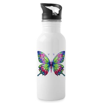 Schmetterling - Trinkflasche mit integriertem Trinkhalm - Weiß - Rechts