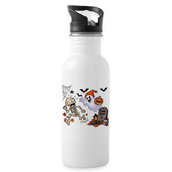 Spuk Saison: Geist und Kürbis - Trinkflasche mit integriertem Trinkhalm - Weiß - Rechts