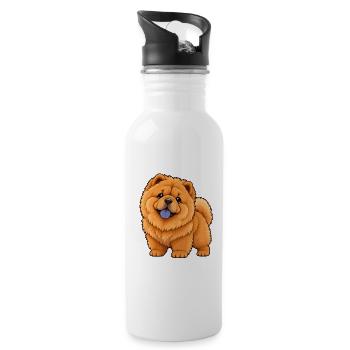 Chow Chow Kawaii Style – Flauschiger Hund - Trinkflasche mit integriertem Trinkhalm - Weiß - Rechts