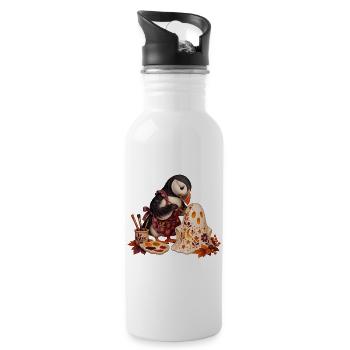 Papageitaucher verziert eine Geisterlaterne - Trinkflasche mit integriertem Trinkhalm - Weiß - Rechts