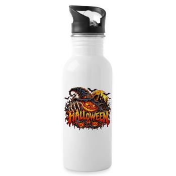Halloween Kürbis mit Krallen - Trinkflasche mit integriertem Trinkhalm - Weiß - Rechts