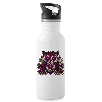 Gotische Blumen-Zuckerschädel-Eule | Pyrenees Line Labor - Trinkflasche mit integriertem Trinkhalm - Weiß - Rechts