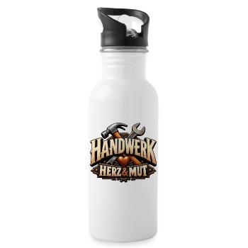 Handwerk, Herz & Mut Geschenk für Beruf Ausbildung - Trinkflasche mit integriertem Trinkhalm - Weiß - Rechts