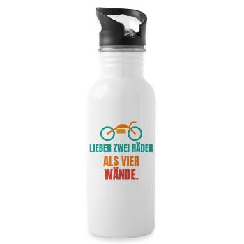 Lieber zwei Räder als vier Wände – Motorrad - Trinkflasche mit integriertem Trinkhalm - Weiß - Rechts