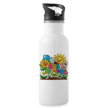 Still Growing: Farbenfrohes Gartenmotiv - Trinkflasche mit integriertem Trinkhalm - Weiß - Rechts