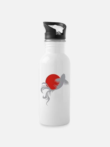 Roi der Koi-Karpfen - Trinkflasche mit integriertem Trinkhalm - Weiß