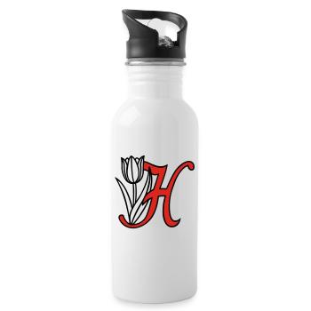 Buchstabe, Initiale, Blume - Trinkflasche mit integriertem Trinkhalm - Weiß - Rechts