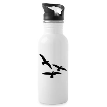 Vögel - Trinkflasche mit integriertem Trinkhalm - Weiß - Rechts