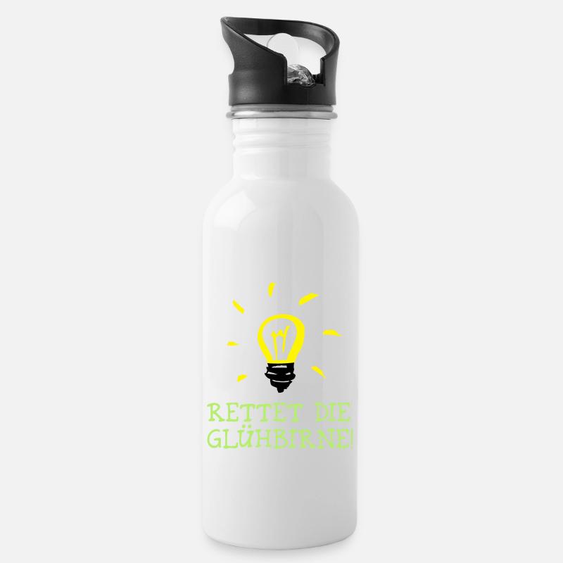 Rettet die Glühbirne! - Save the Bulb! - Trinkflasche mit integriertem Trinkhalm - Weiß