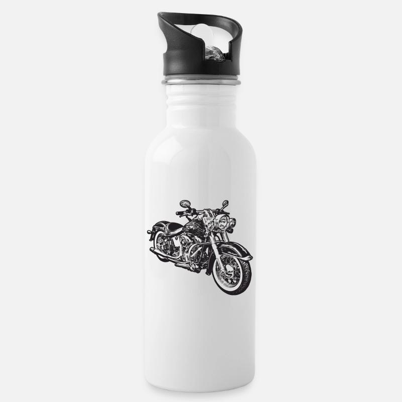 chopper hog bike motorrad - Trinkflasche mit integriertem Trinkhalm - Weiß