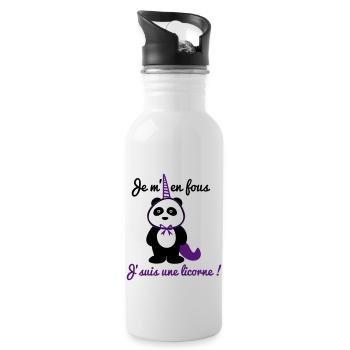 Je m'en fous j'suis une licorne - Panda citations - Gourde avec paille intégrée - blanc - Droite