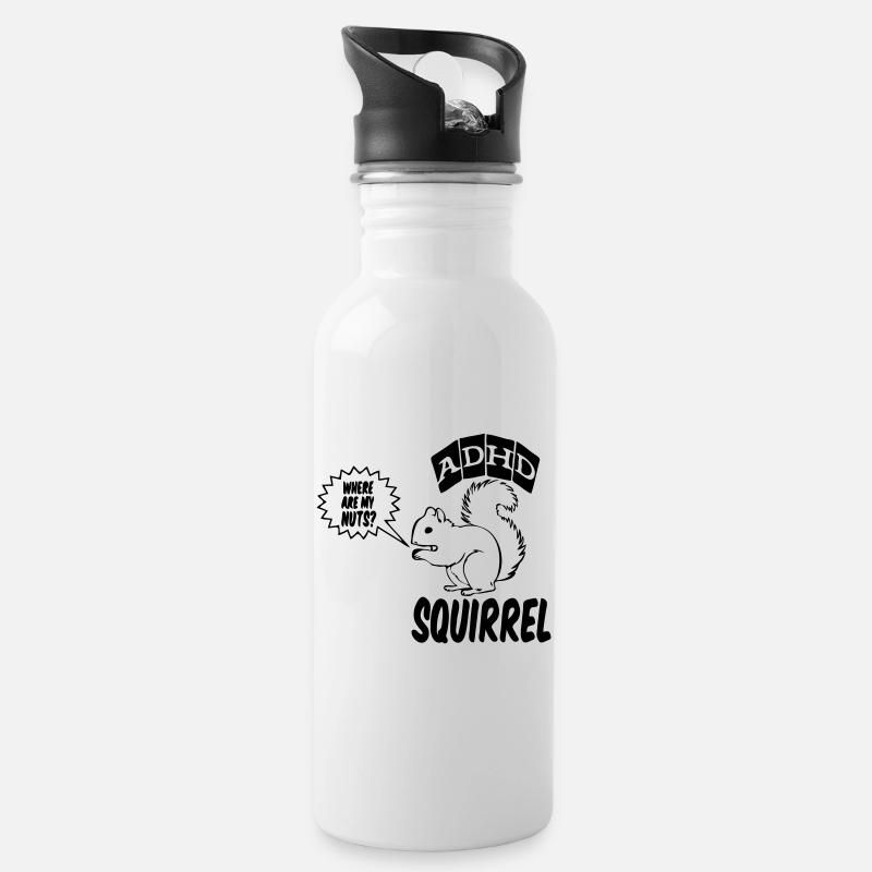 ADHD Squirrel ADHS Spruch Geschenk - Trinkflasche mit integriertem Trinkhalm - Weiß