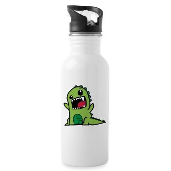 Dinosaur T-Rex Comic Style Dino in green - Water bottle with straw - white - Right
