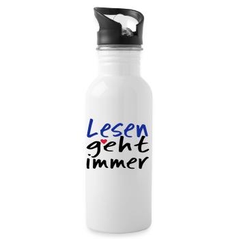 Lesen geht immer! - Trinkflasche mit integriertem Trinkhalm - Weiß - Rechts