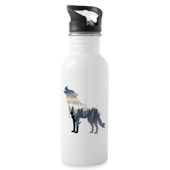 wolf - Water bottle with straw - white - Right