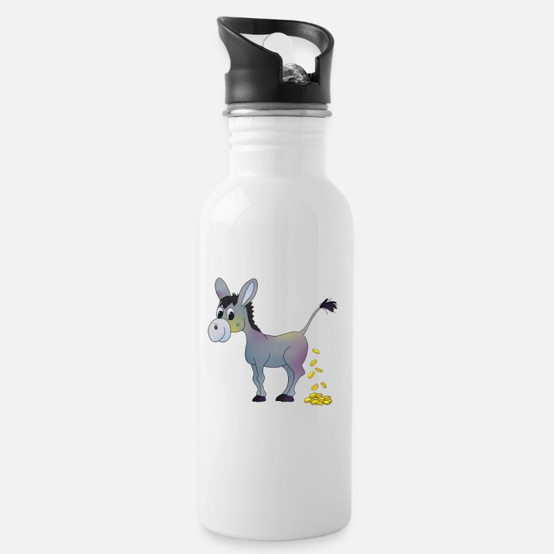 Goldesel - Trinkflasche mit integriertem Trinkhalm - Weiß