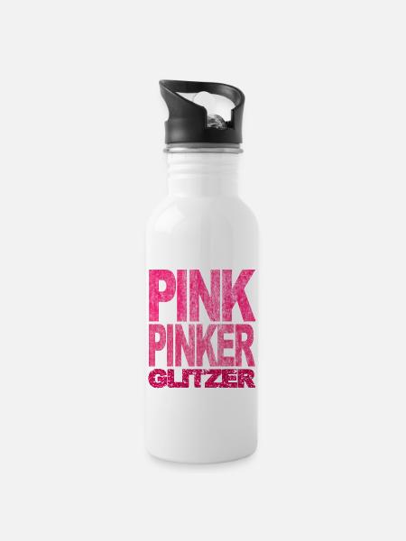 Pink Pinker Glitzer Bling Prinzessin Fashionista - Trinkflasche mit integriertem Trinkhalm - Weiß