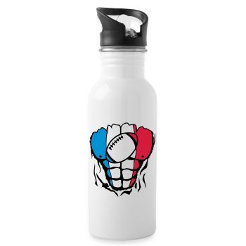 France flag rugby2 body muscle - Water bottle with straw - white - Right