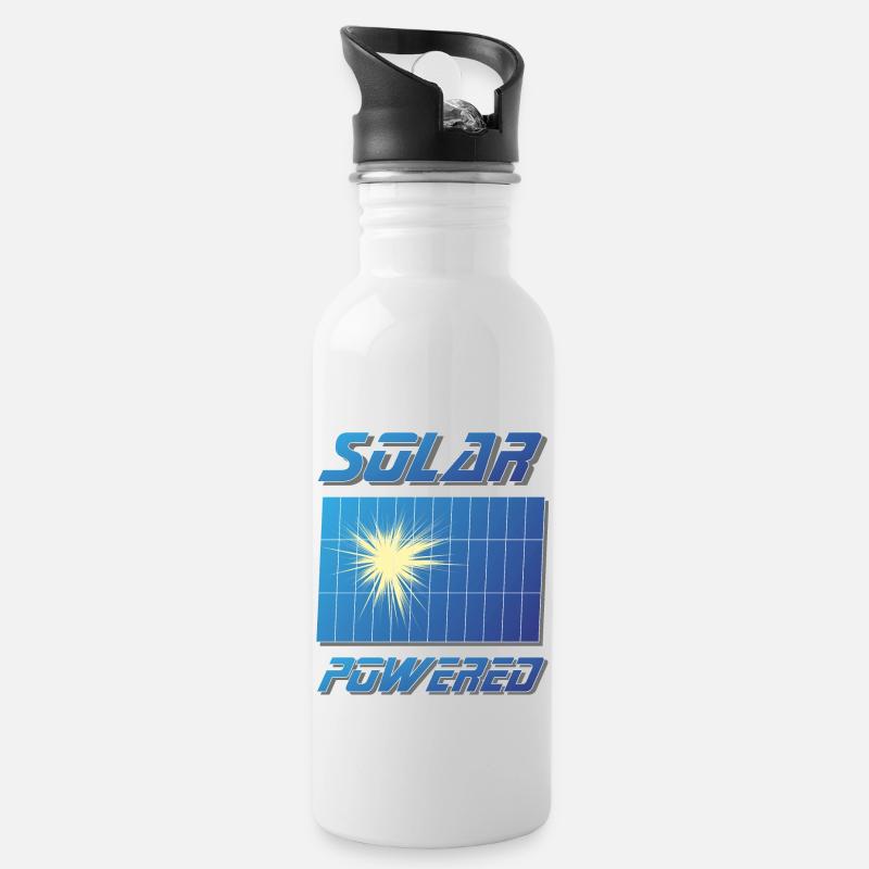 Für stolze Solar-Umweltaktivisten Solar Paneel - Trinkflasche mit integriertem Trinkhalm - Weiß