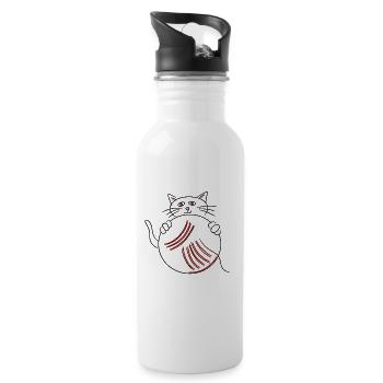 Cute cat with ball of wool gift idea - Water bottle with straw - white - Right