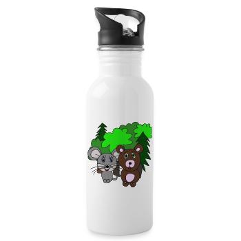 Mouse and bear in the forest. Friends. gift - Water bottle with straw - white - Right