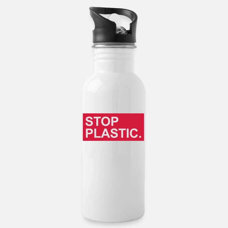 stop-plastic Geschenk - Trinkflasche mit integriertem Trinkhalm - Weiß