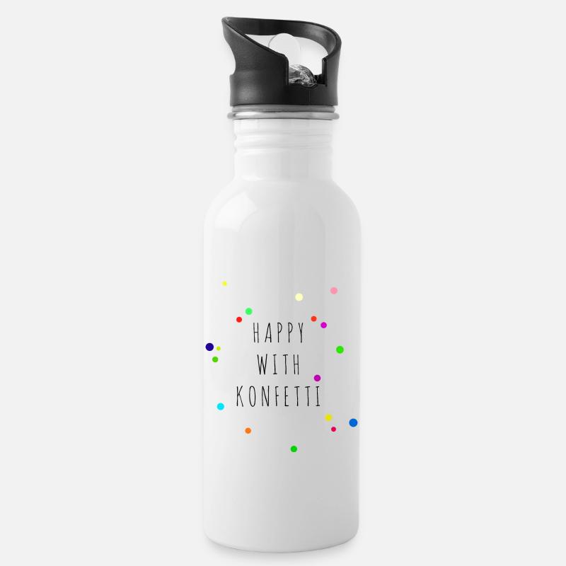 HAPPY WITH KONFETTI - Trinkflasche mit integriertem Trinkhalm - Weiß