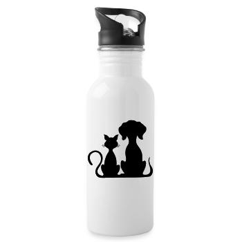 hund und katze - Trinkflasche mit integriertem Trinkhalm - Weiß - Rechts