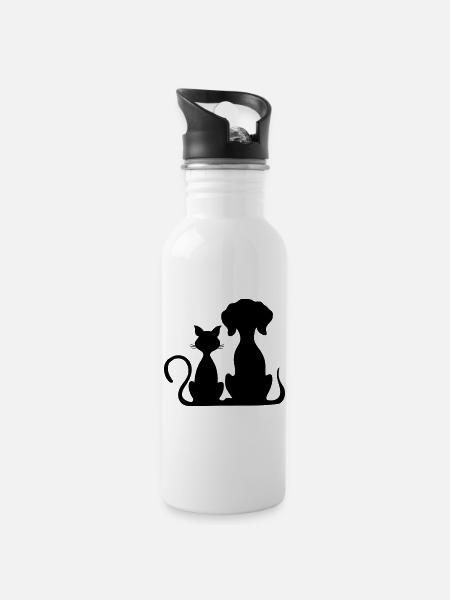 hond en kat - Drinkfles met geïntegreerd rietje - wit