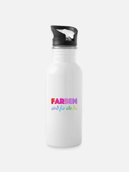 Farben sind für alle da - Trinkflasche mit integriertem Trinkhalm - Weiß