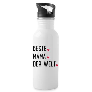 Beste Mama der Welt - Trinkflasche mit integriertem Trinkhalm - Weiß - Rechts