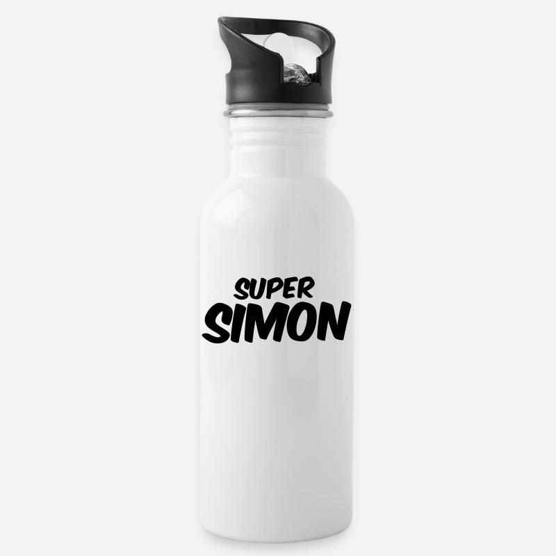 Super Simon | Geschenk Geburtstag - Trinkflasche mit integriertem Trinkhalm - Weiß