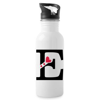 Capital letter E with hearts - Water bottle with straw - white - Right