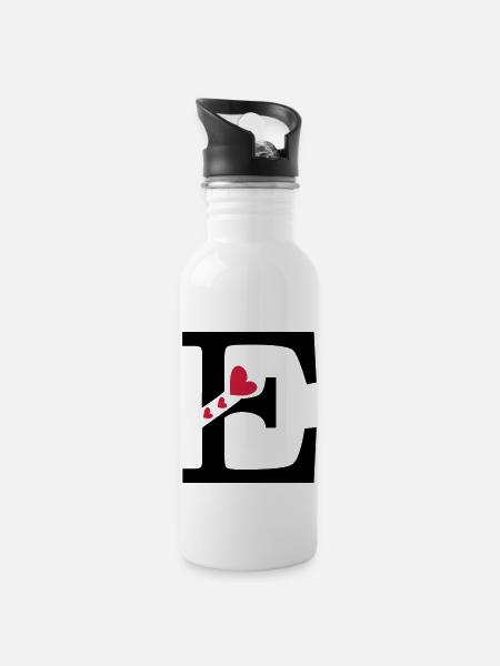 Capital letter E with hearts - Water bottle with straw - white