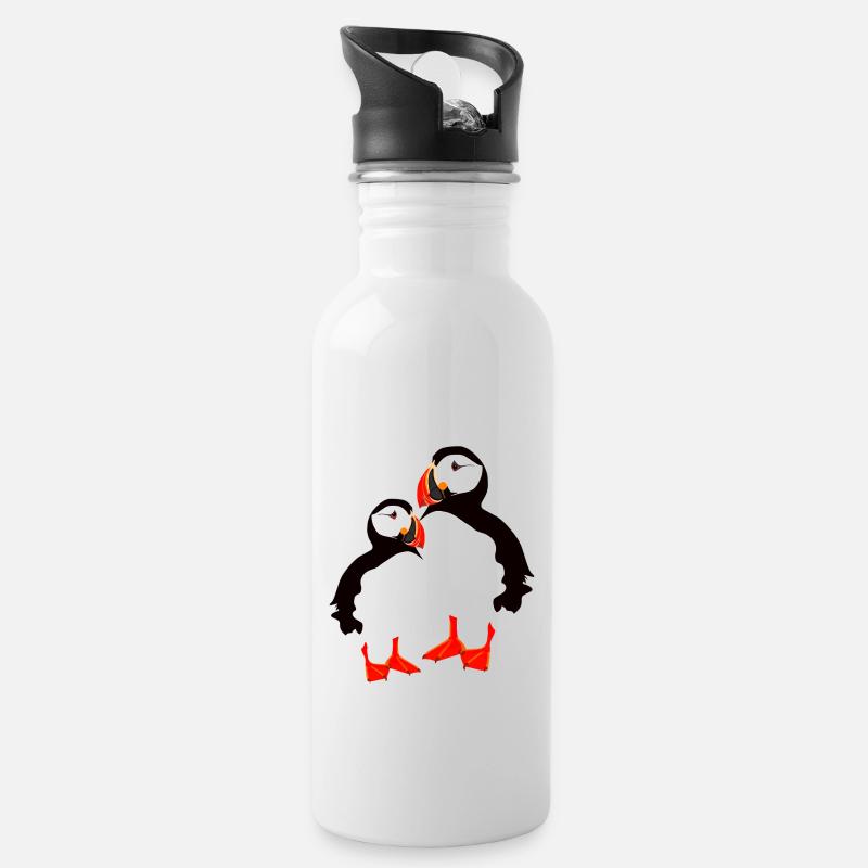 two puffins - Water bottle with straw - white