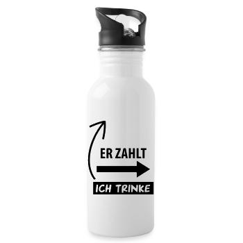 er_zahlt_ich_trinke__f1 - Trinkflasche mit integriertem Trinkhalm - Weiß - Rechts