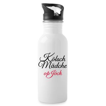 Kölsch Mädche op Jöck - Mädchen aus Köln unterwegs - Trinkflasche mit integriertem Trinkhalm - Weiß - Rechts